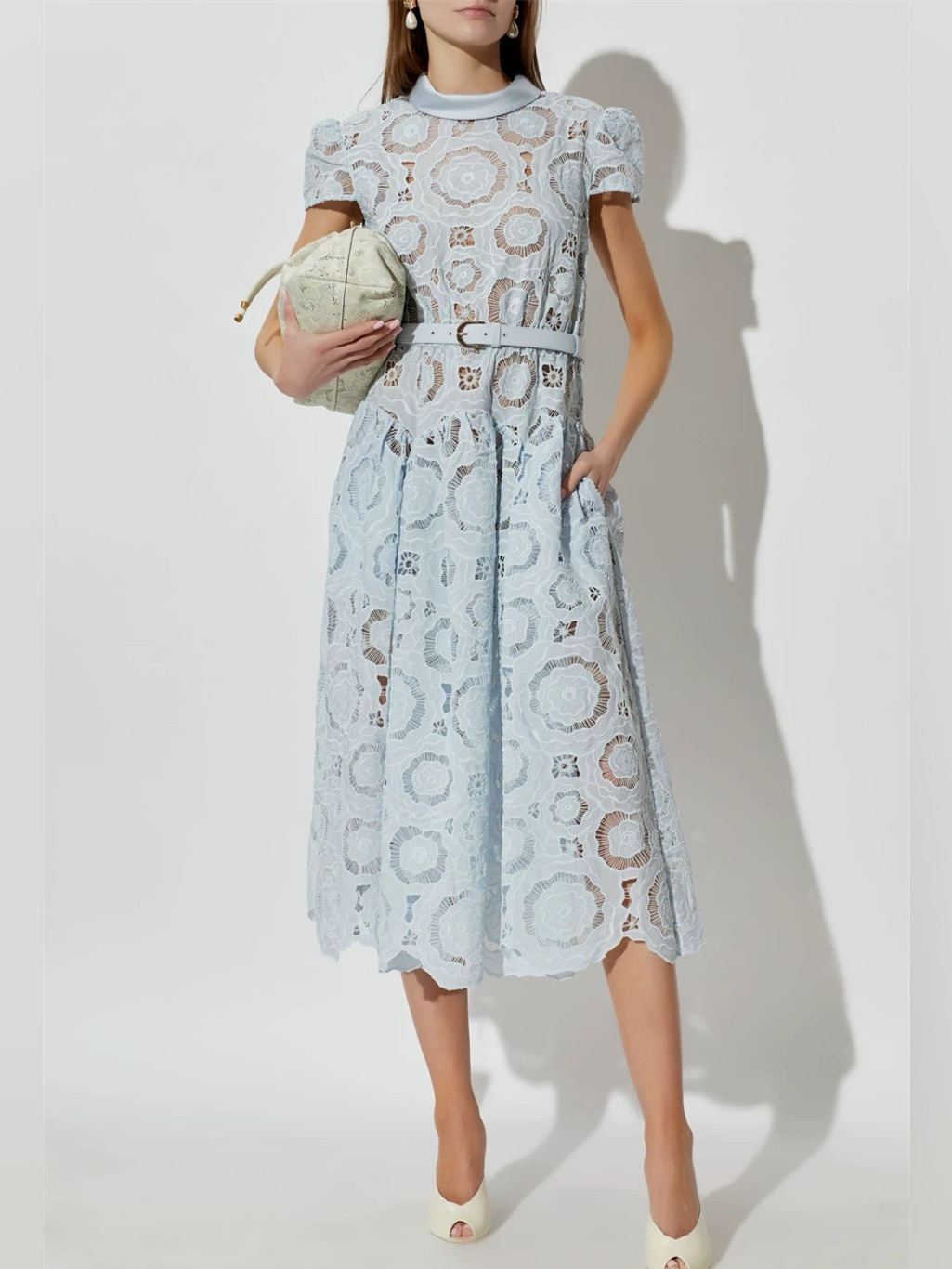 Nwot Self-Portrait Blue Floral Lace Midi Dress